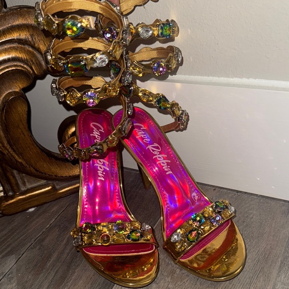 Cape Robbin Shoes - Cape Robbin Gold Stiletto Heels with Glitter Embellishments